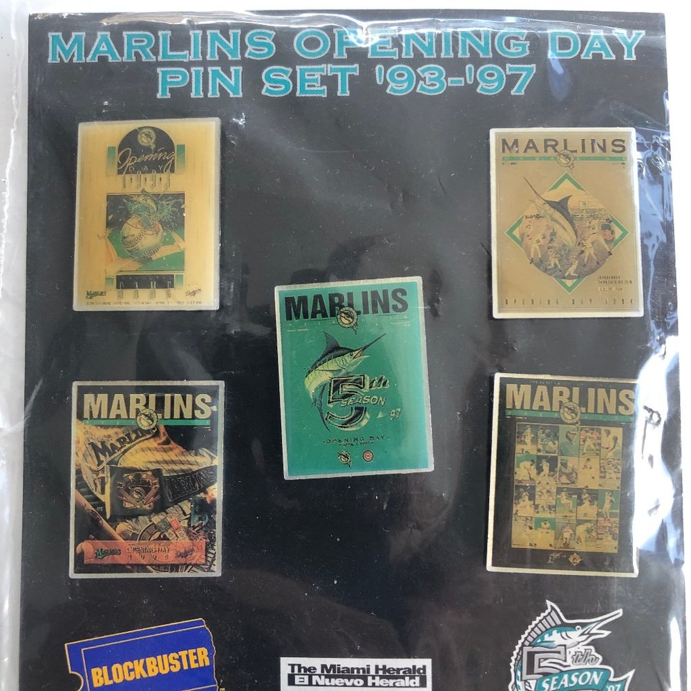 Marlins Opening Day Pin Set '93-'97. 5 Pins and Logos. Loimited Edition Set